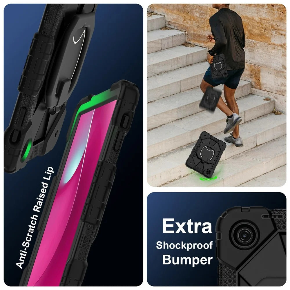 For T-Mobile REVVL Tab 2 (2025) Case Silicone + PC Hand Grip Kickstand Tablet Cover with Shoulder Strap - Black  /  Black - 4