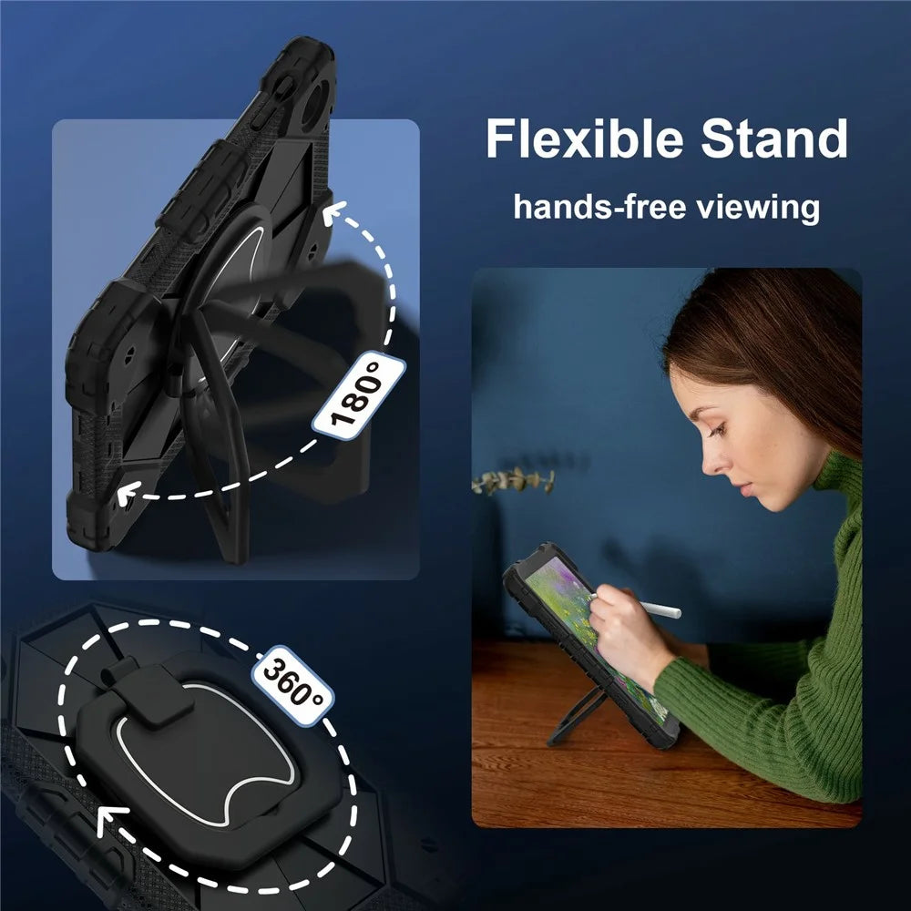 For T-Mobile REVVL Tab 2 (2025) Case Silicone + PC Hand Grip Kickstand Tablet Cover with Shoulder Strap - Black  /  Black - 5