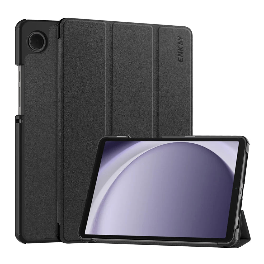 ENKAY HAT PRINCE For Samsung Galaxy Tab A9 / Galaxy Tab A11 Trifold Stand Cover   PU Leather + PC Tablet Case - Black - 1