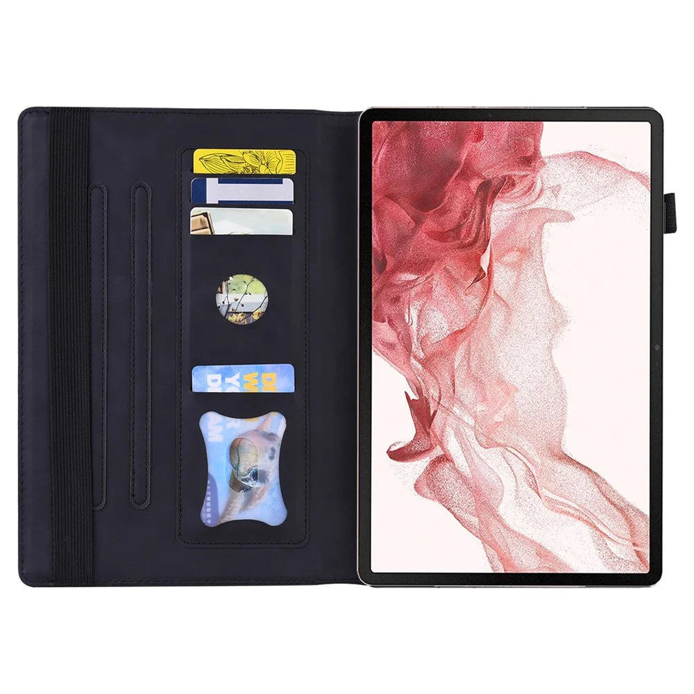 Tablet Case For Samsung Galaxy Tab S9  /  Tab S7  /  Tab S8 PU Leather Protective Folio Cover with Card Holder - Black - 2