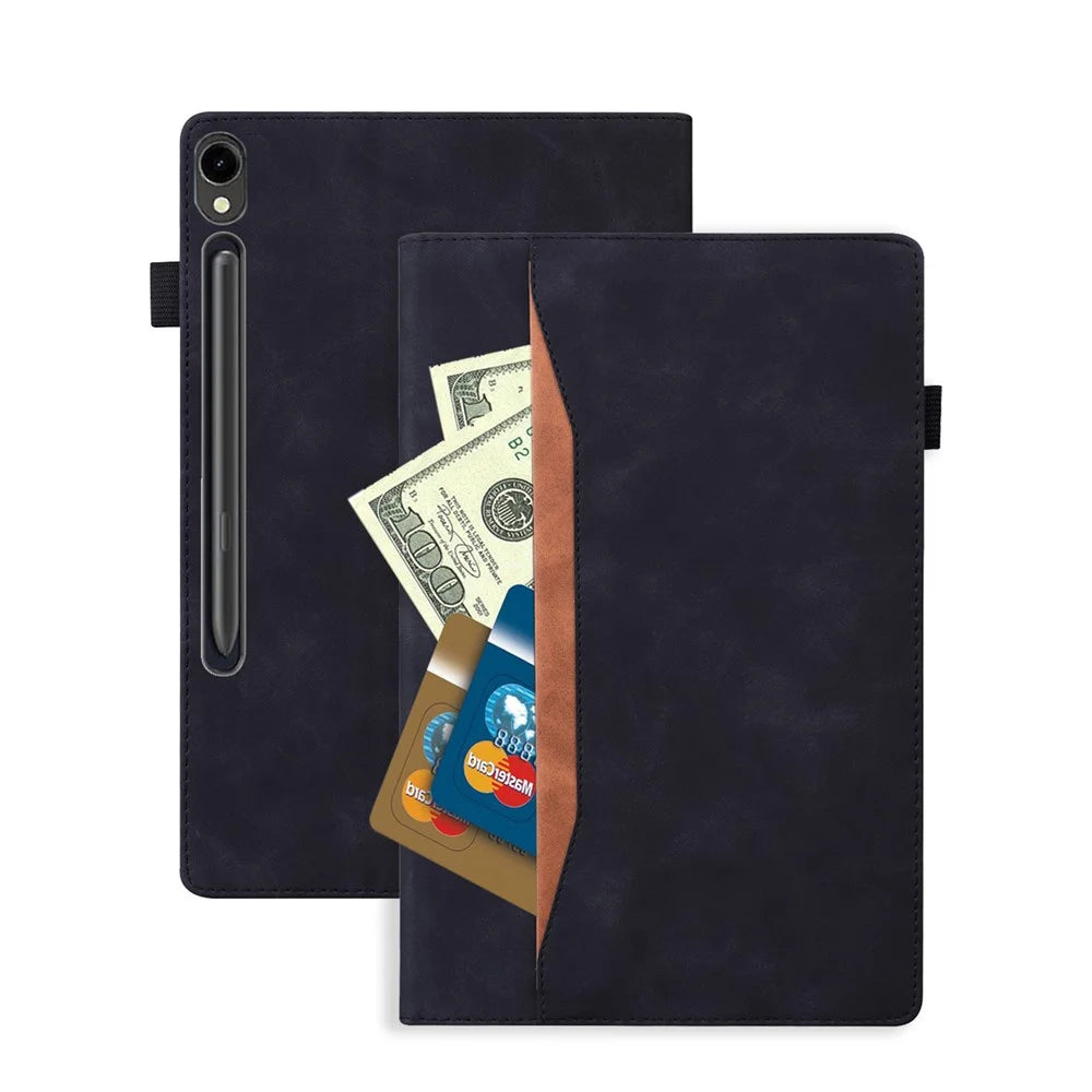 Tablet Case For Samsung Galaxy Tab S9  /  Tab S7  /  Tab S8 PU Leather Protective Folio Cover with Card Holder - Black - 7