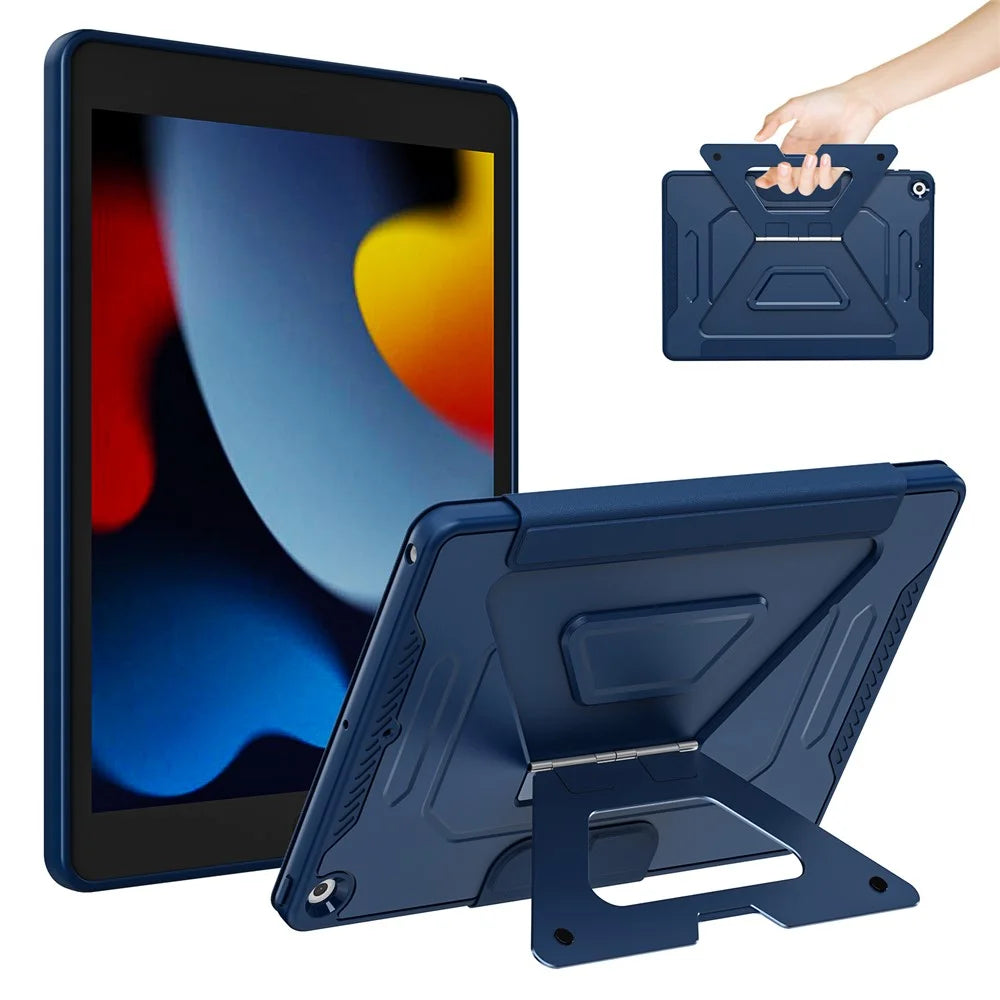 Tablet Case For iPad 10.2 (2021)  /  (2020)  /  (2019) Aluminum Alloy Kickstand Tri Fold Stand Detachable Leather TPU PC Cover - Navy Blue - 1