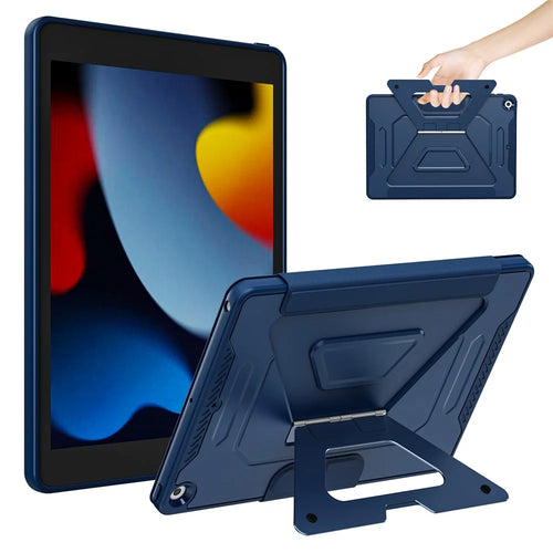 Tablet Case For iPad 10.2 (2021)  /  (2020)  /  (2019) Aluminum Alloy Kickstand Tri Fold Stand Detachable Leather TPU PC Cover - Navy Blue - 1