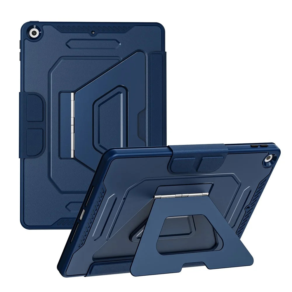 Tablet Case For iPad 10.2 (2021)  /  (2020)  /  (2019) Aluminum Alloy Kickstand Tri Fold Stand Detachable Leather TPU PC Cover - Navy Blue - 2
