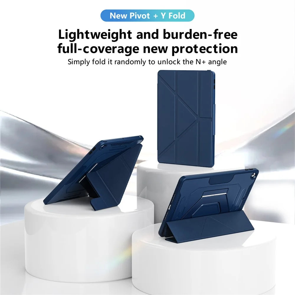 Tablet Case For iPad 10.2 (2021)  /  (2020)  /  (2019) Aluminum Alloy Kickstand Tri Fold Stand Detachable Leather TPU PC Cover - Navy Blue - 3