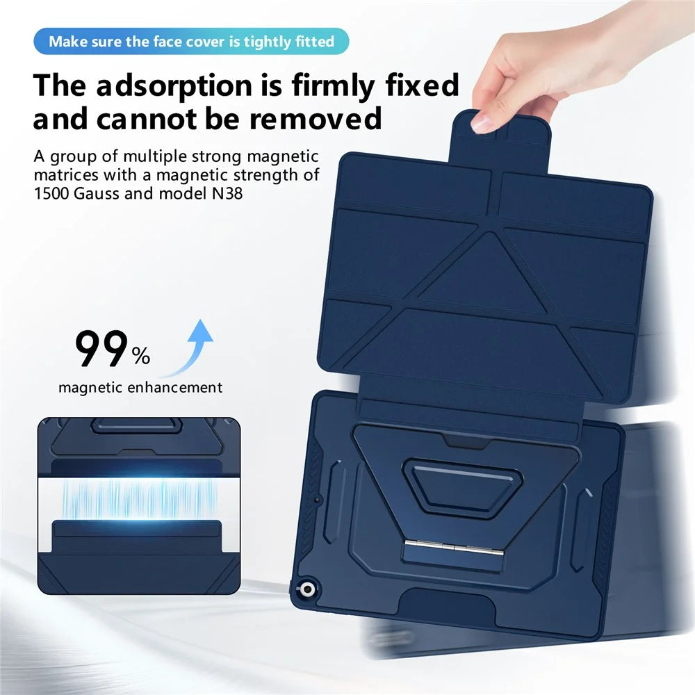 Tablet Case For iPad 10.2 (2021)  /  (2020)  /  (2019) Aluminum Alloy Kickstand Tri Fold Stand Detachable Leather TPU PC Cover - Navy Blue - 6