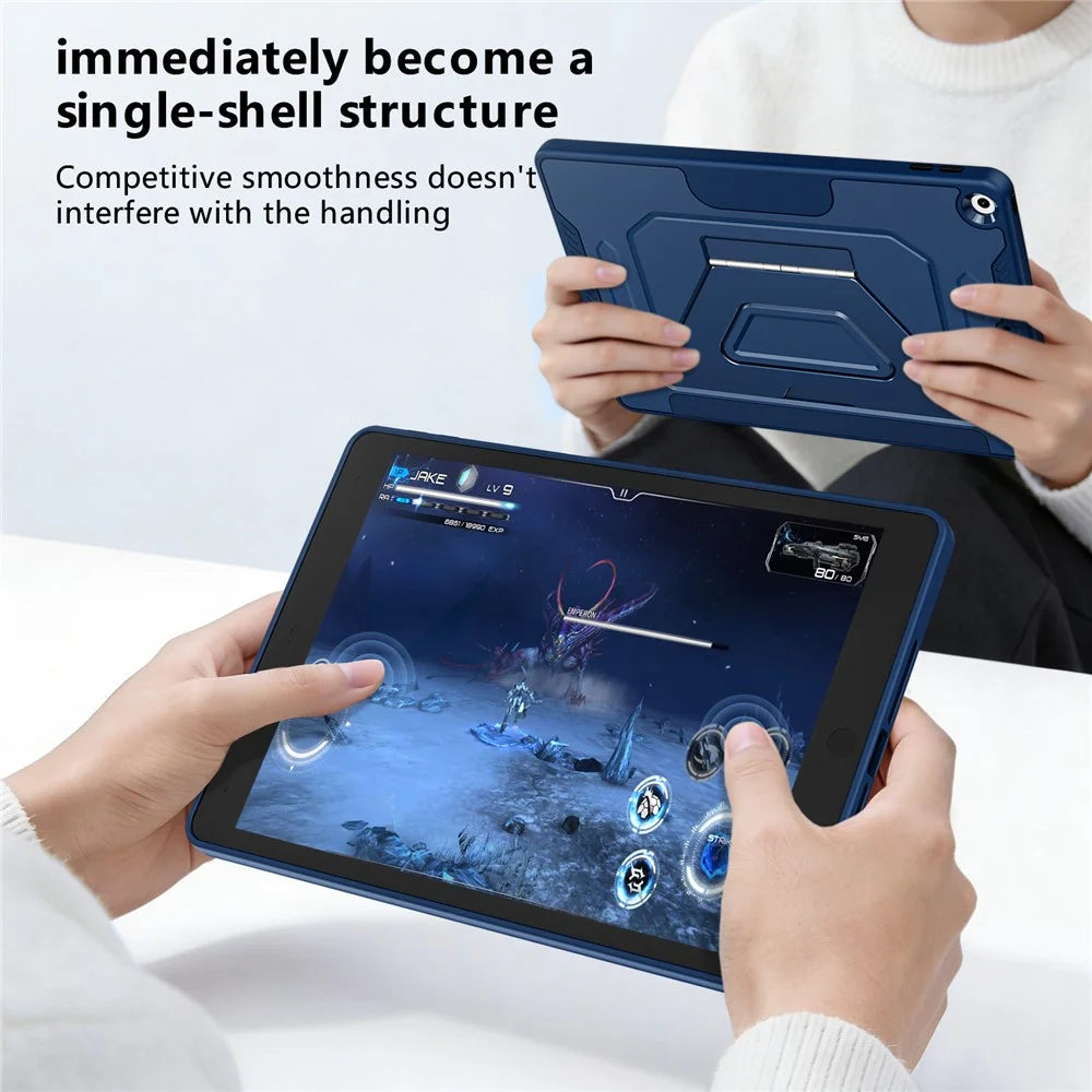 Tablet Case For iPad 10.2 (2021)  /  (2020)  /  (2019) Aluminum Alloy Kickstand Tri Fold Stand Detachable Leather TPU PC Cover - Navy Blue - 7