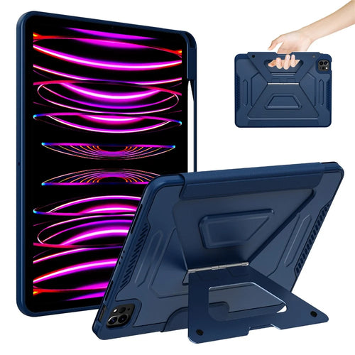 Tablet Case For iPad Air 11 (2026) / (2025) / (2024) / Air (2022) / (2020) / Pro 11 (2022) / (2021) / (2020) / (2018)  Aluminum Alloy Kickstand Tri Fold Stand Detachable Leather TPU PC Cover - Navy Blue - 1