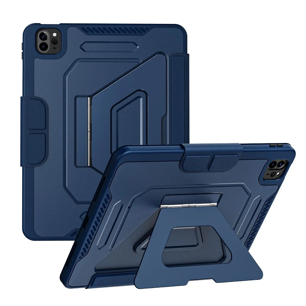Tablet Case For iPad Air 11 (2026) / (2025) / (2024) / Air (2022) / (2020) / Pro 11 (2022) / (2021) / (2020) / (2018)  Aluminum Alloy Kickstand Tri Fold Stand Detachable Leather TPU PC Cover - Navy Blue - 2