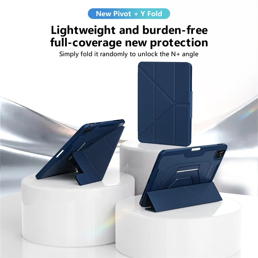 Tablet Case For iPad Air 11 (2026) / (2025) / (2024) / Air (2022) / (2020) / Pro 11 (2022) / (2021) / (2020) / (2018)  Aluminum Alloy Kickstand Tri Fold Stand Detachable Leather TPU PC Cover - Navy Blue - 3