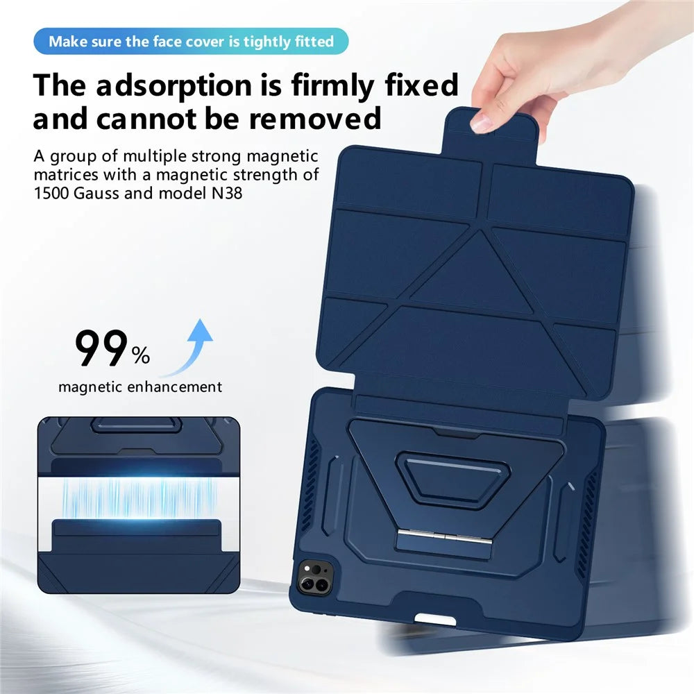 Tablet Case For iPad Air 11 (2026) / (2025) / (2024) / Air (2022) / (2020) / Pro 11 (2022) / (2021) / (2020) / (2018)  Aluminum Alloy Kickstand Tri Fold Stand Detachable Leather TPU PC Cover - Navy Blue - 5