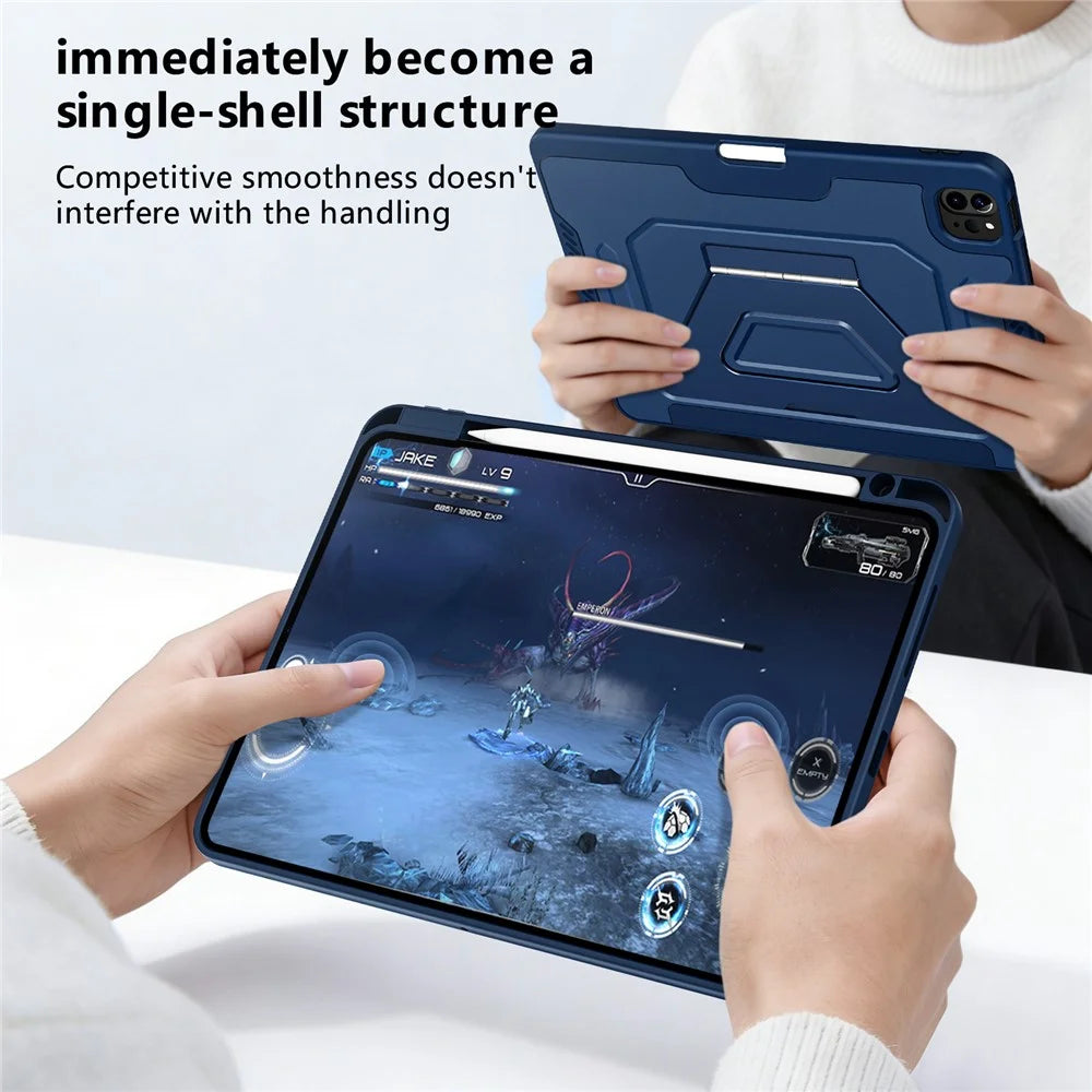 Tablet Case For iPad Air 11 (2026) / (2025) / (2024) / Air (2022) / (2020) / Pro 11 (2022) / (2021) / (2020) / (2018)  Aluminum Alloy Kickstand Tri Fold Stand Detachable Leather TPU PC Cover - Navy Blue - 6
