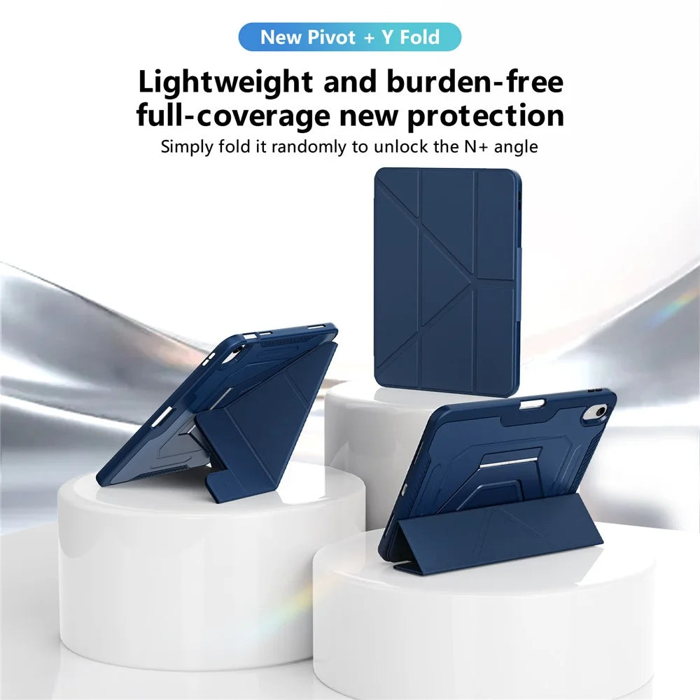 For iPad (2025)  /  10.9 (2022) Case Aluminum Alloy Kickstand Tri Fold Stand Detachable Leather TPU PC Tablet Cover - Navy Blue - 3