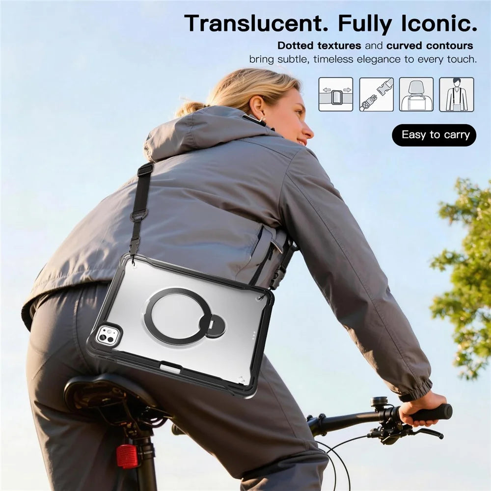 Kickstand Case with Shoulder Strap / Screen Film for iPad Pro 11 (2025) / (2024) Drop Protection TPU + PC Tablet Cover - Black - 2