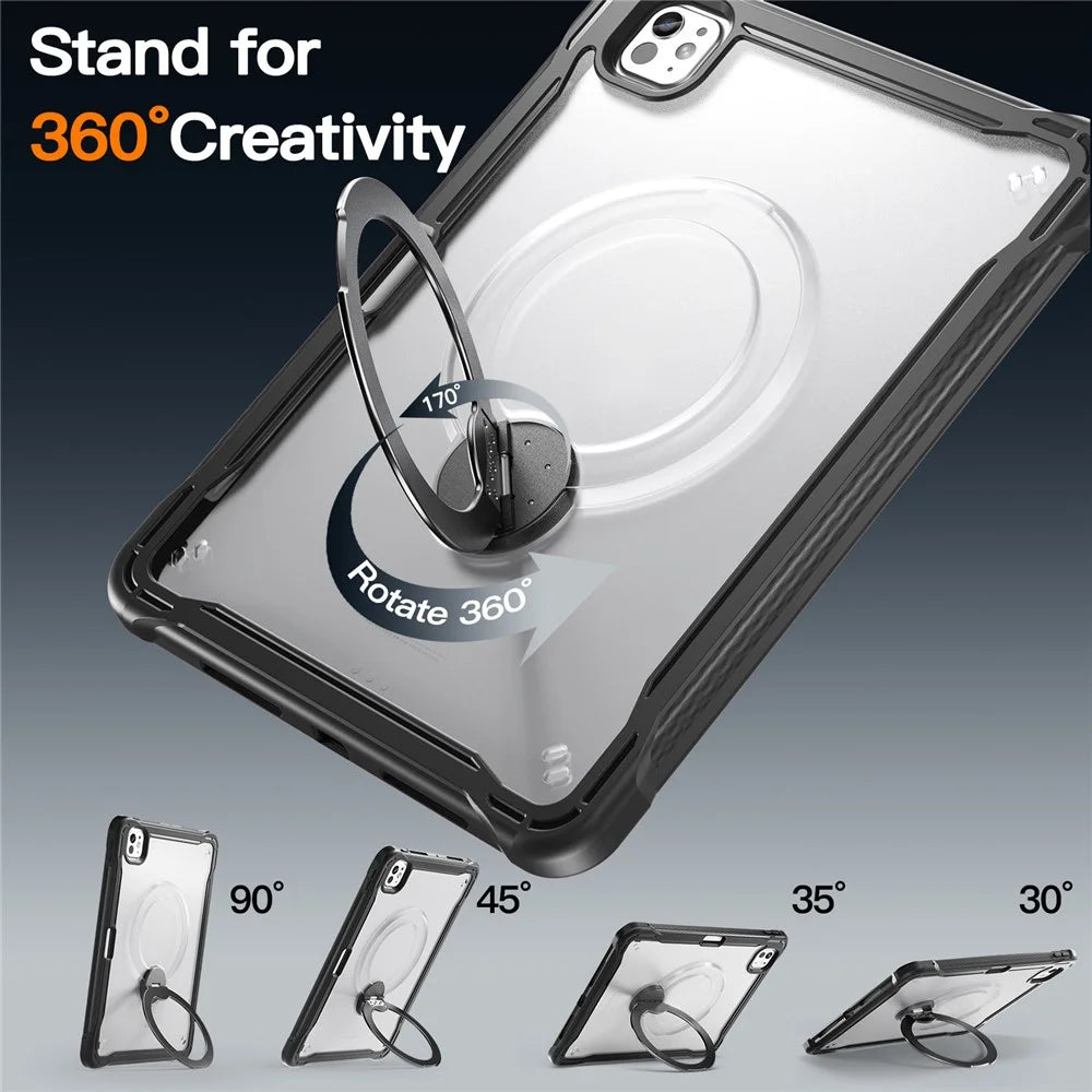 Kickstand Case with Shoulder Strap / Screen Film for iPad Pro 11 (2025) / (2024) Drop Protection TPU + PC Tablet Cover - Black - 3