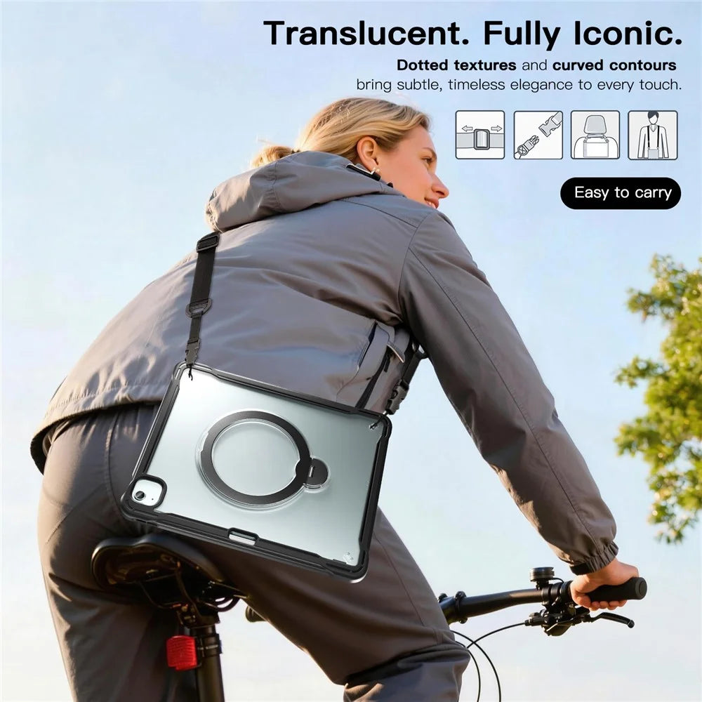 Kickstand Case with Shoulder Strap / Screen Film for iPad Air 13 (2026) / (2025) / (2024) / iPad Pro 12.9 (2022) / (2021) / (2020) / (2018) TPU + PC Tablet Cover - Black - 2