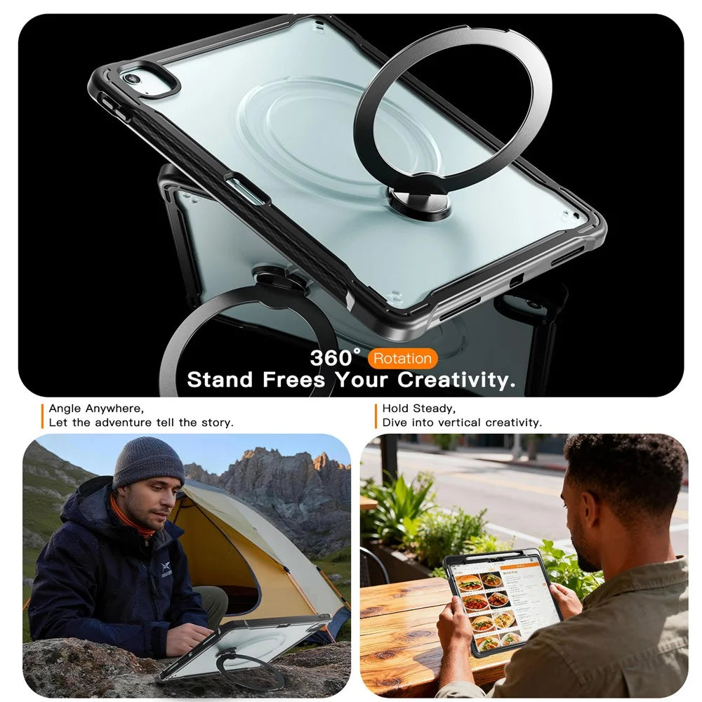 Kickstand Case with Shoulder Strap / Screen Film for iPad Air 13 (2026) / (2025) / (2024) / iPad Pro 12.9 (2022) / (2021) / (2020) / (2018) TPU + PC Tablet Cover - Black - 7