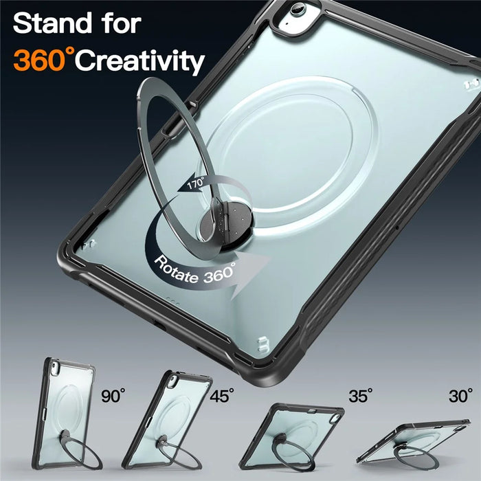 Kickstand Case for iPad Air 13 (2026) / (2025) / (2024) / iPad Pro 12.9 (2022) / (2021) / (2020) / (2018) TPU + PC Tablet Cover with 9H Screen Film - Black - 2