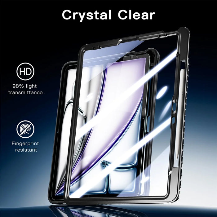 Kickstand Case for iPad Air 13 (2026) / (2025) / (2024) / iPad Pro 12.9 (2022) / (2021) / (2020) / (2018) TPU + PC Tablet Cover with 9H Screen Film - Black - 4
