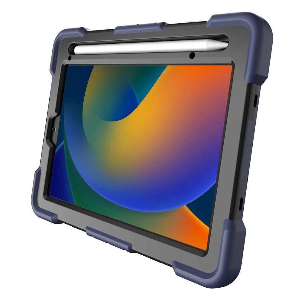 For iPad mini (2024) / (2021) Case Kickstand Silicone + PC Shockproof Protective Tablet Cover - Navy Blue + Black - 6