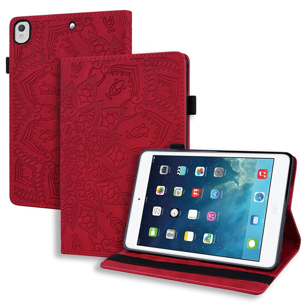 Tablet Case For iPad 10.2 (2020)  /  10.2 (2019)  /  Air 10.5 inch (2019) Imprinting Calf Leather Flower Pattern Stand Cover Shell with Pen Holder Strap - Red - 1