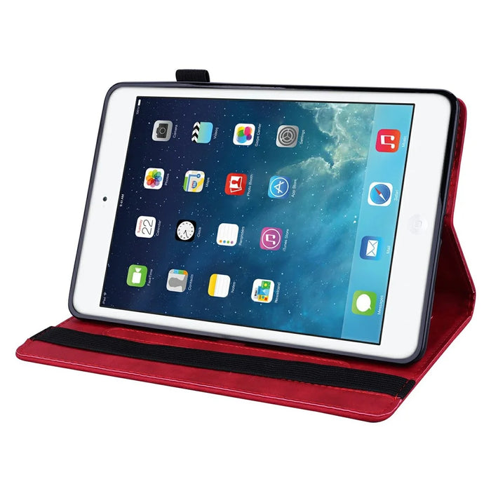 Tablet Case For iPad 10.2 (2020)  /  10.2 (2019)  /  Air 10.5 inch (2019) Imprinting Calf Leather Flower Pattern Stand Cover Shell with Pen Holder Strap - Red - 3