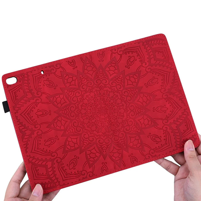 Tablet Case For iPad 10.2 (2020)  /  10.2 (2019)  /  Air 10.5 inch (2019) Imprinting Calf Leather Flower Pattern Stand Cover Shell with Pen Holder Strap - Red - 7