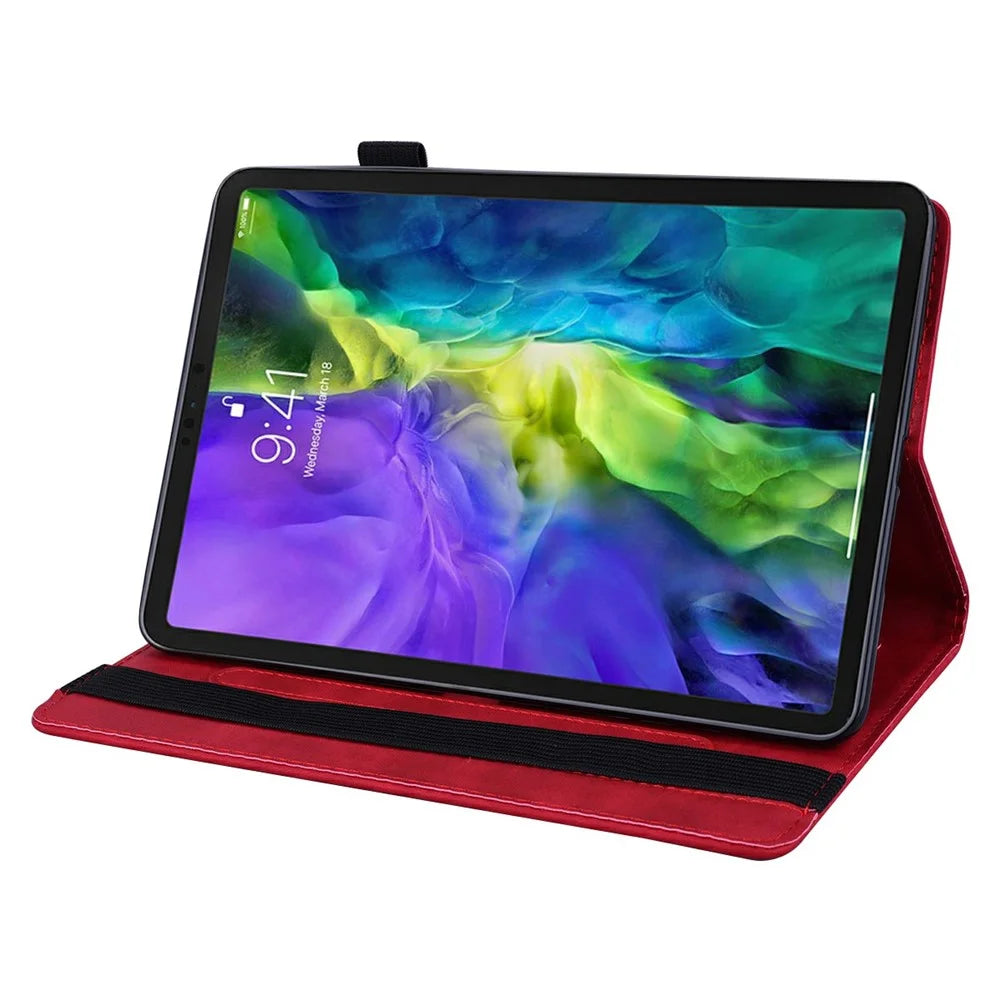 Tablet Case For iPad Air 11 (2026) / (2025) / (2024) / Air (2022) / (2020) / Pro 11 (2021) / (2020) / (2018) Imprinting Calf Leather Flower Pattern Stand Cover Shell with Pen Holder Strap - Red - 3