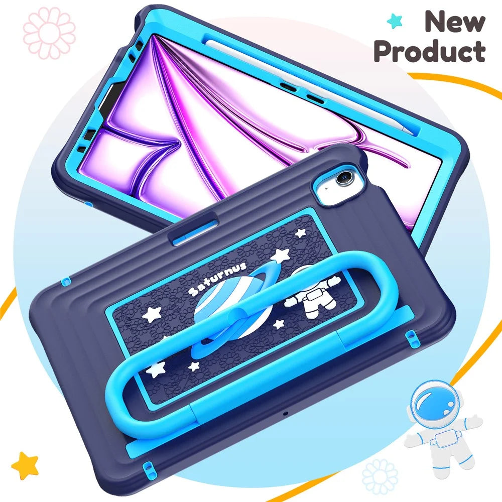 Kids Cartoon Tablet Case for iPad Air 11 (2026) / (2025) / (2024) / Air (2022) / (2020) / Pro 11 (2022) / (2021) / (2020) / (2018) Silicone PC Cover with Kickstand / Shoulder Strap - Navy Blue - 4