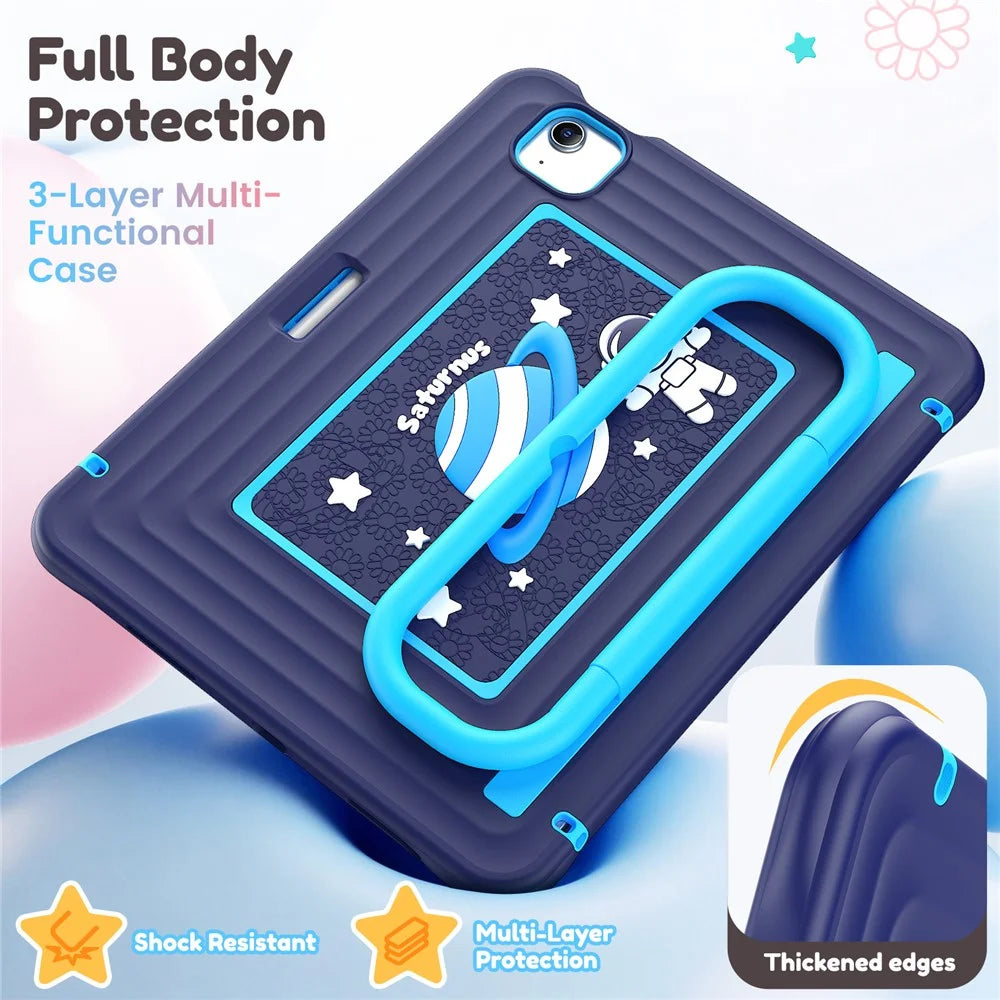 Kids Cartoon Tablet Case for iPad Air 11 (2026) / (2025) / (2024) / Air (2022) / (2020) / Pro 11 (2022) / (2021) / (2020) / (2018) Silicone PC Cover with Kickstand / Shoulder Strap - Navy Blue - 7