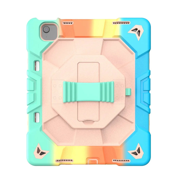 For iPad Air 13 (2026)  /  (2025)  /  (2024) Case with Kickstand Wrist Strap PC + Silicone Tablet Cover - Rainbow+Pink - 3