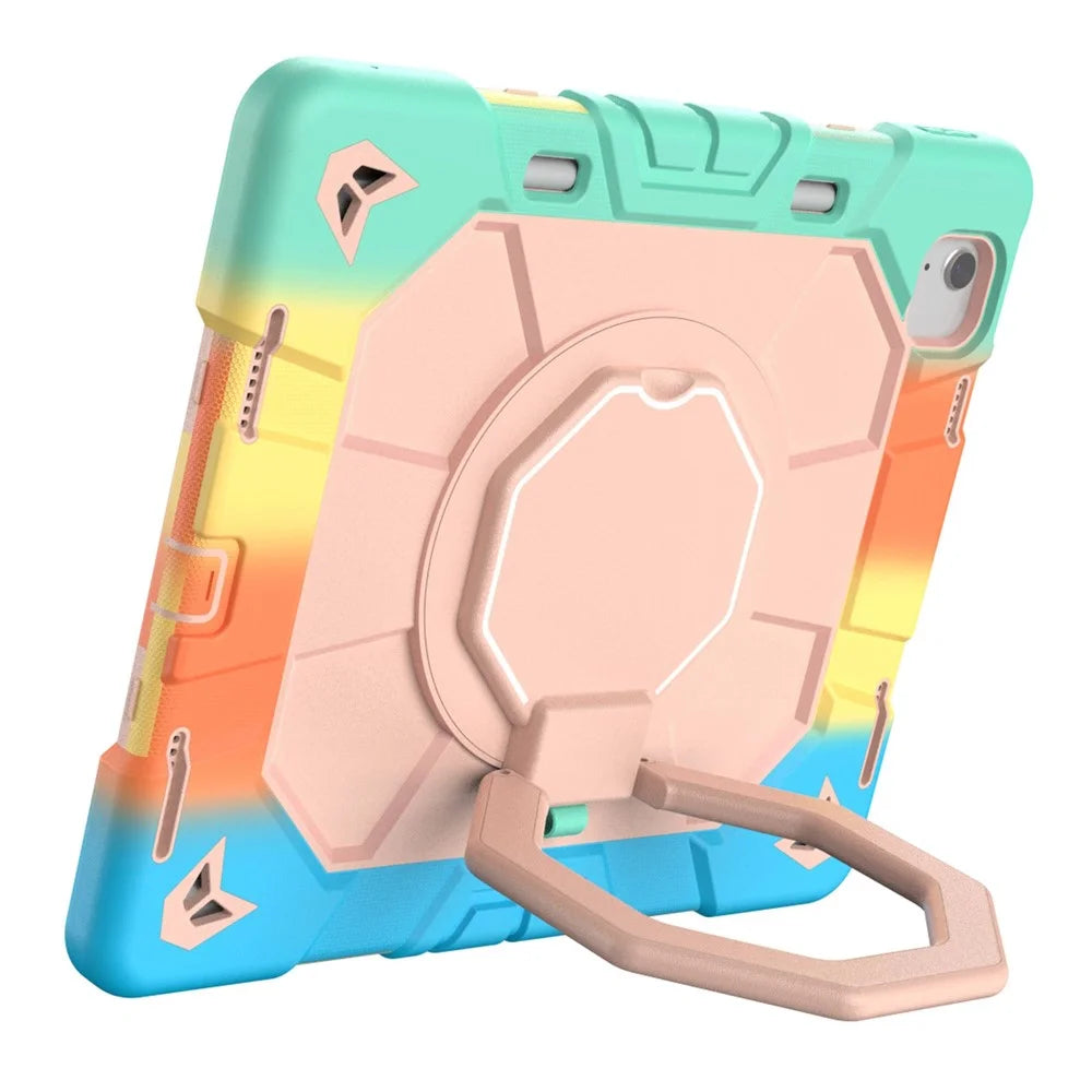 For iPad Air 13 (2026)  /  (2025)  /  (2024) Case with Hand Grip Kickstand PC + Silicone Tablet Cover - Rainbow+Pink - 3
