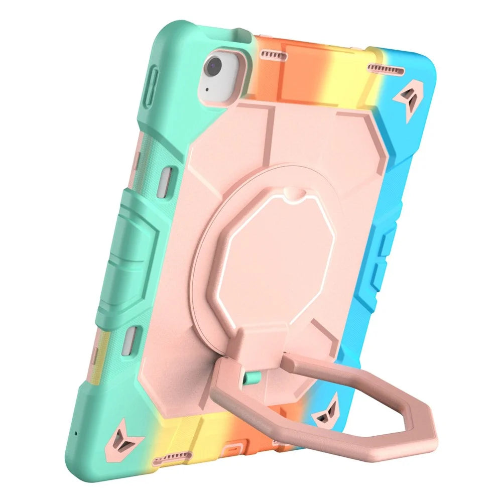 For iPad Air 13 (2026)  /  (2025)  /  (2024) Case with Hand Grip Kickstand PC + Silicone Tablet Cover - Rainbow+Pink - 4