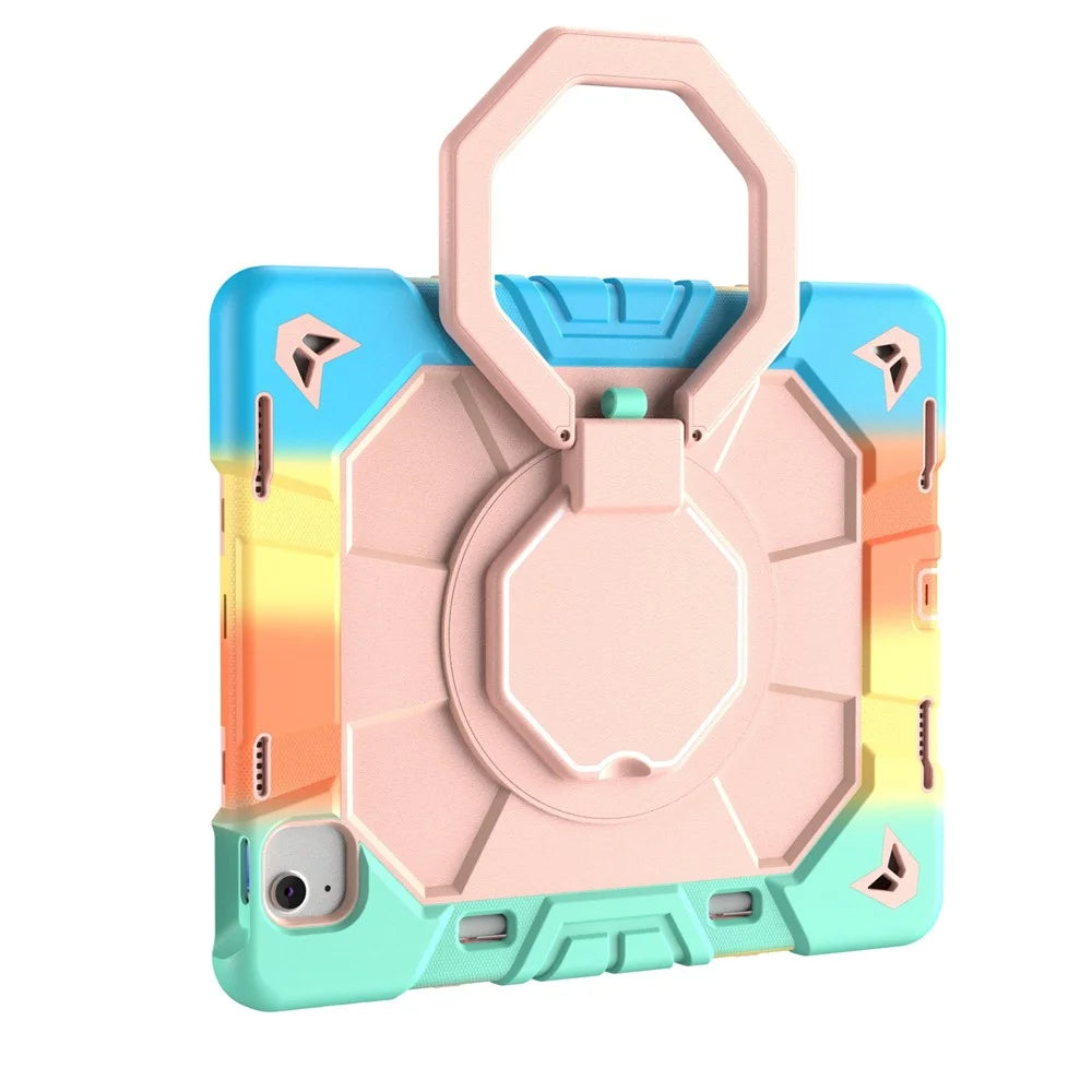 For iPad Air 13 (2026)  /  (2025)  /  (2024) Case with Hand Grip Kickstand PC + Silicone Tablet Cover - Rainbow+Pink - 5