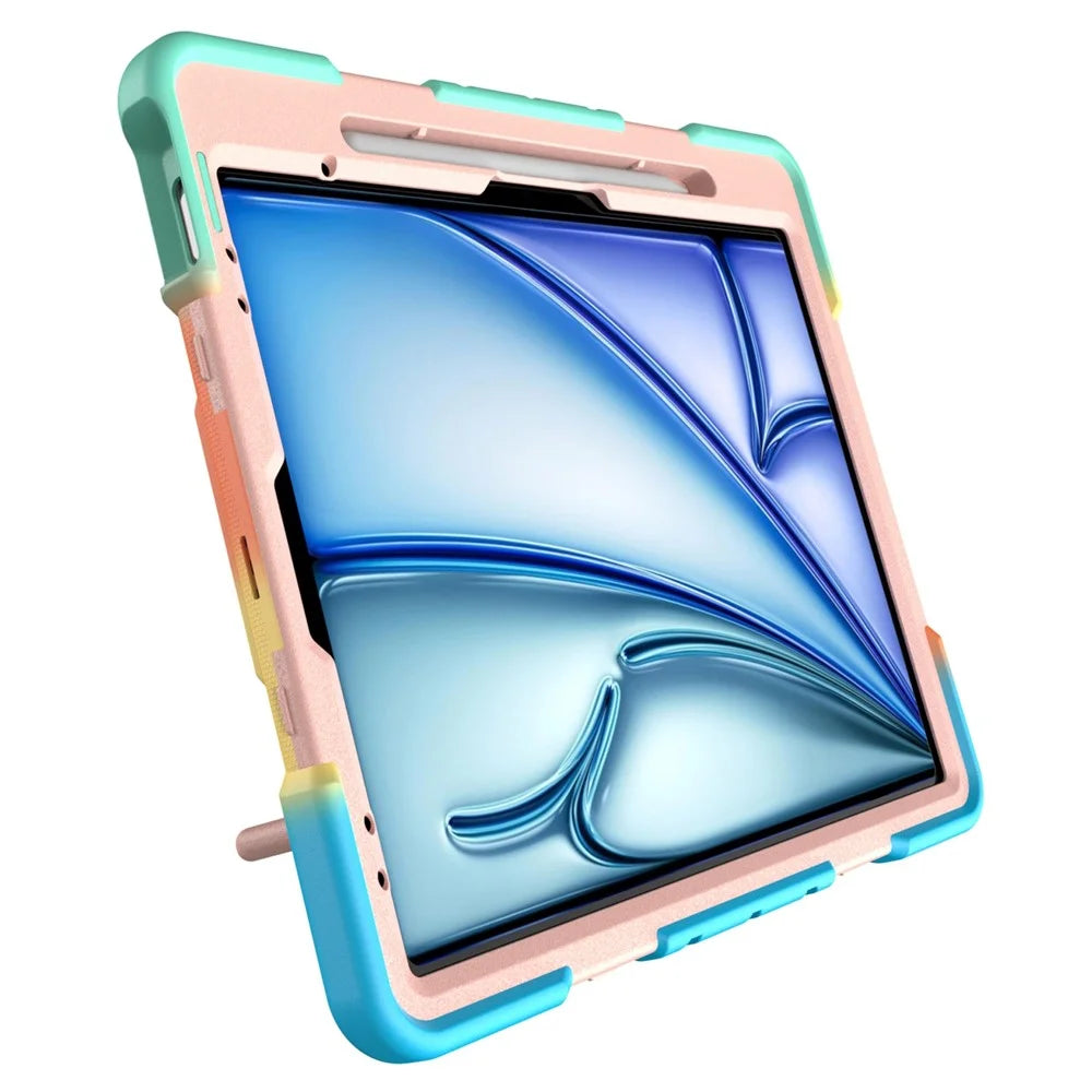 For iPad Air 13 (2026)  /  (2025)  /  (2024) Case with Hand Grip Kickstand PC + Silicone Tablet Cover - Rainbow+Pink - 6