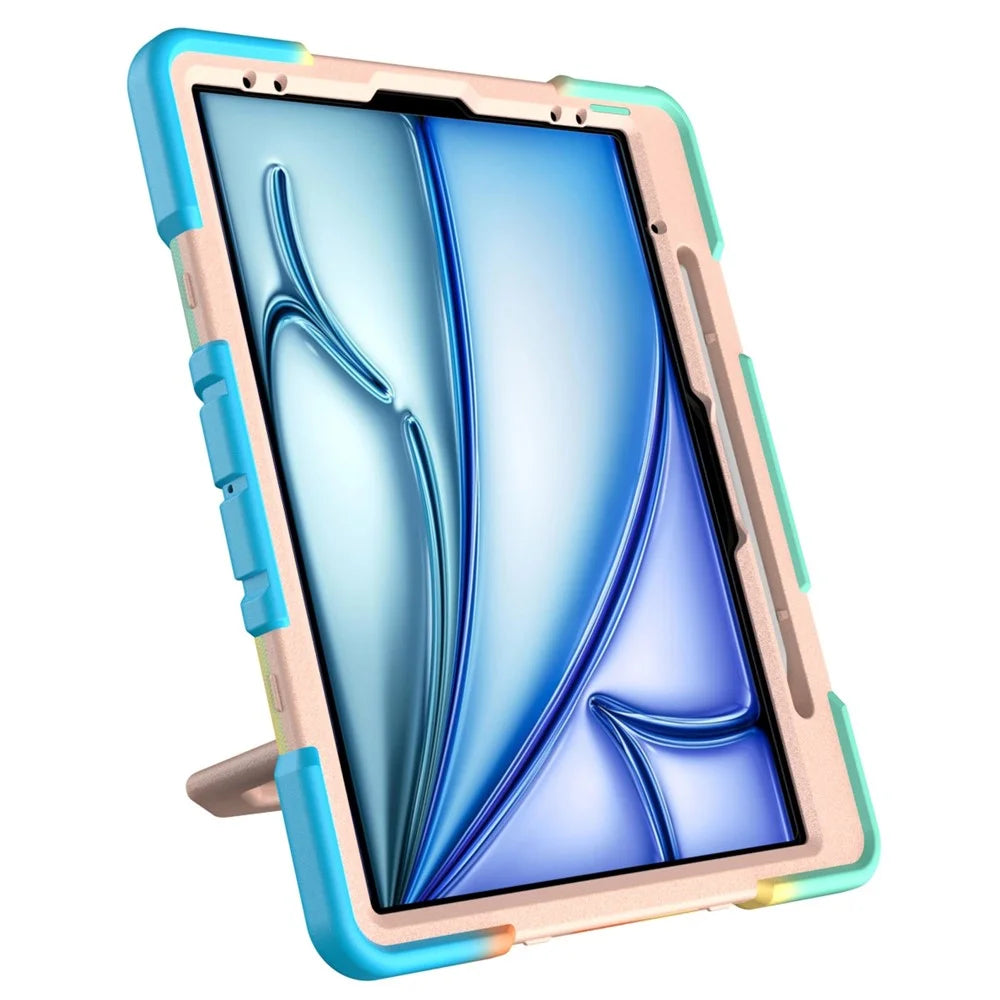 For iPad Air 13 (2026)  /  (2025)  /  (2024) Case with Hand Grip Kickstand PC + Silicone Tablet Cover - Rainbow+Pink - 7