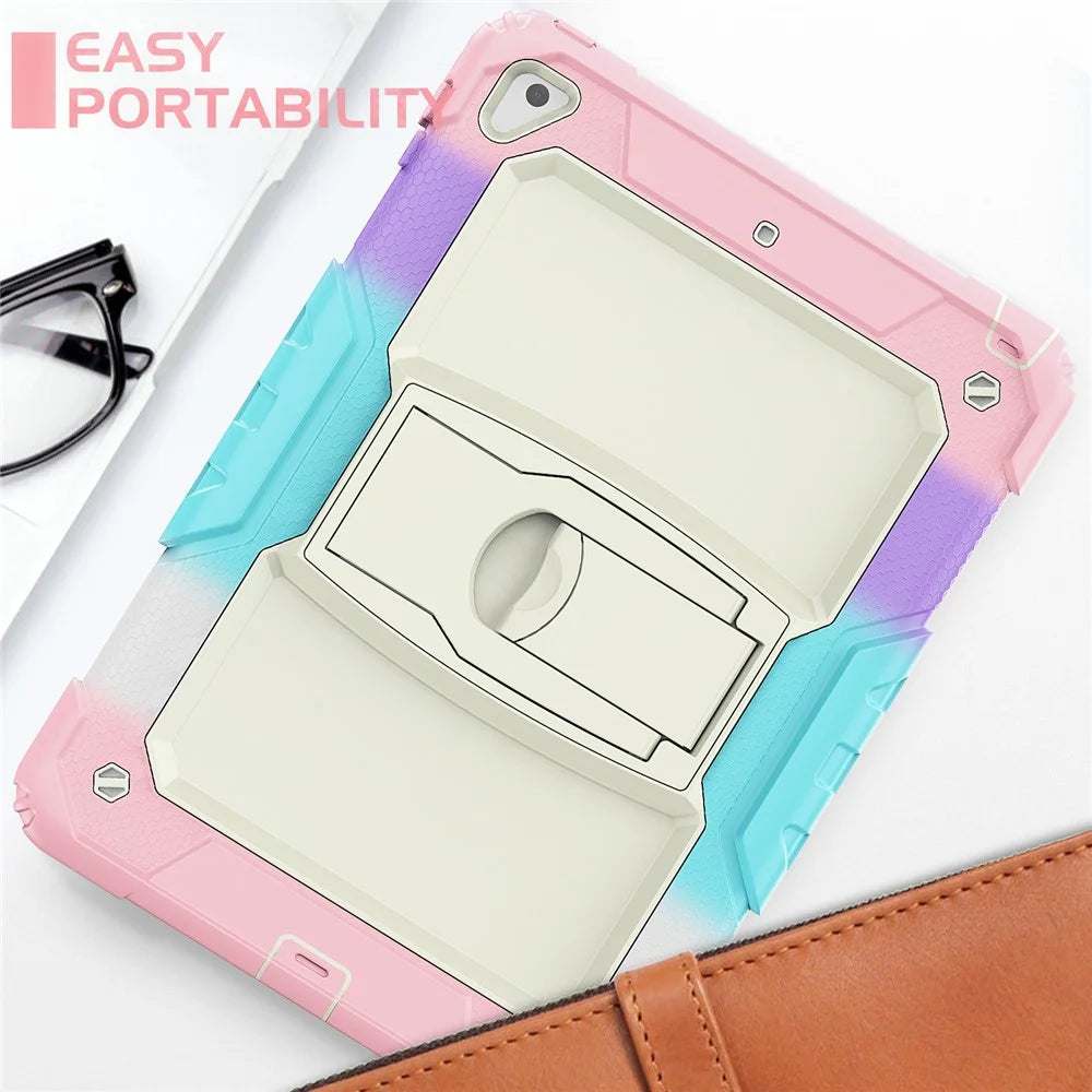 Kickstand Case for iPad 9.7-inch (2018) / (2017) / iPad Pro 9.7 inch (2016) / iPad Air 2 PC + Silicone Shockproof Tablet Cover - Camo Pink - 4