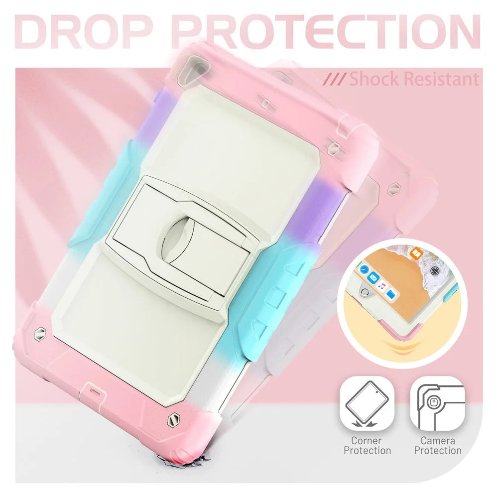 Kickstand Case for iPad 9.7-inch (2018) / (2017) / iPad Pro 9.7 inch (2016) / iPad Air 2 PC + Silicone Shockproof Tablet Cover - Camo Pink - 6
