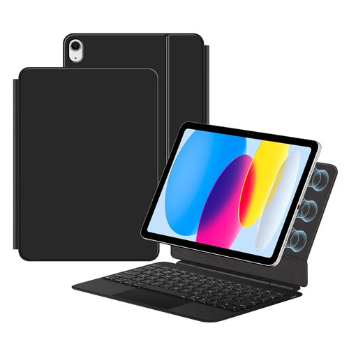 For iPad (2025) / iPad 10.9 (2022) Leather Case Magnetic Floating Bluetooth-compatible Keyboard with Touchpad - Black - 1