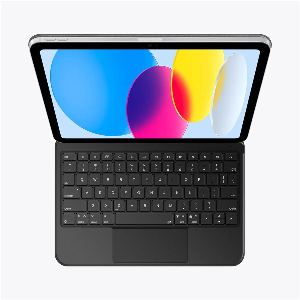 For iPad (2025) / iPad 10.9 (2022) Leather Case Magnetic Floating Bluetooth-compatible Keyboard with Touchpad - Black - 2
