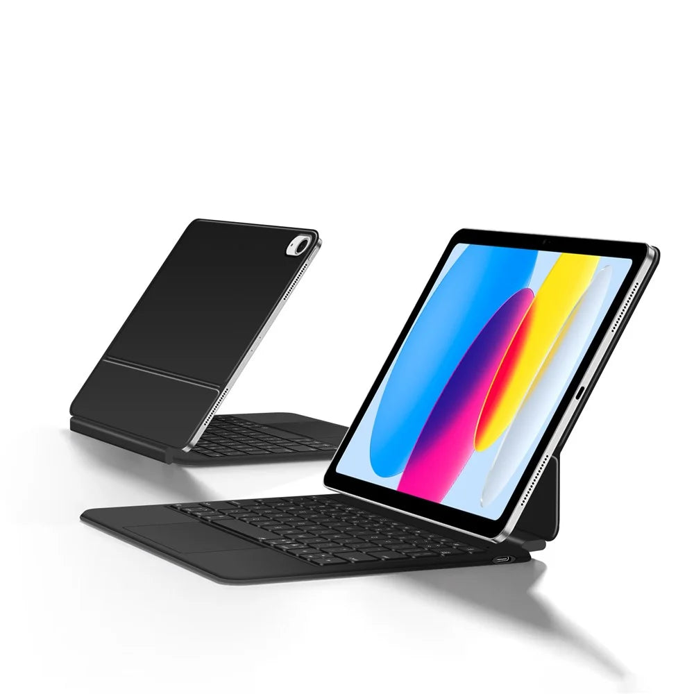 For iPad (2025) / iPad 10.9 (2022) Leather Case Magnetic Floating Bluetooth-compatible Keyboard with Touchpad - Black - 4