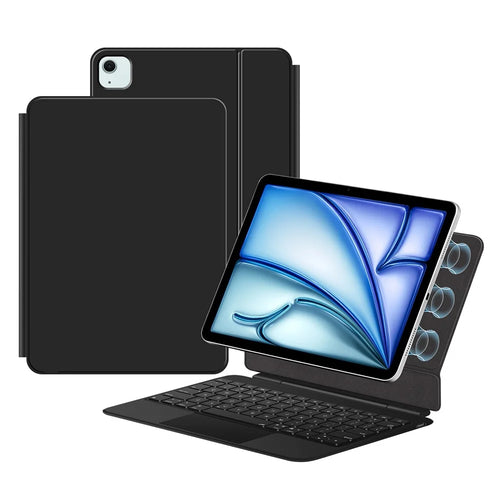 Leather Case for iPad Air 13 (2026) / (2025) / (2024) / iPad Pro 12.9 (2022) / (2021) / (2020) / (2018) Touchpad Magnetic Bluetooth-compatible Keyboard - Black - 1