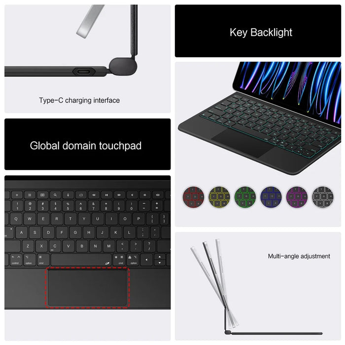 For iPad Pro 11 (2025) / (2024) Leather Case Magnetic Floating Bluetooth-compatible Keyboard with Touchpad - Black - 7