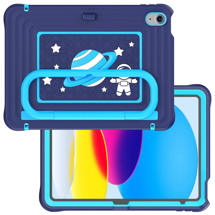 Kids Tablet Case for iPad (2025)  /  10.9 (2022) Silicone PC Cover with Kickstand   /  Shoulder Strap - Navy Blue - 2