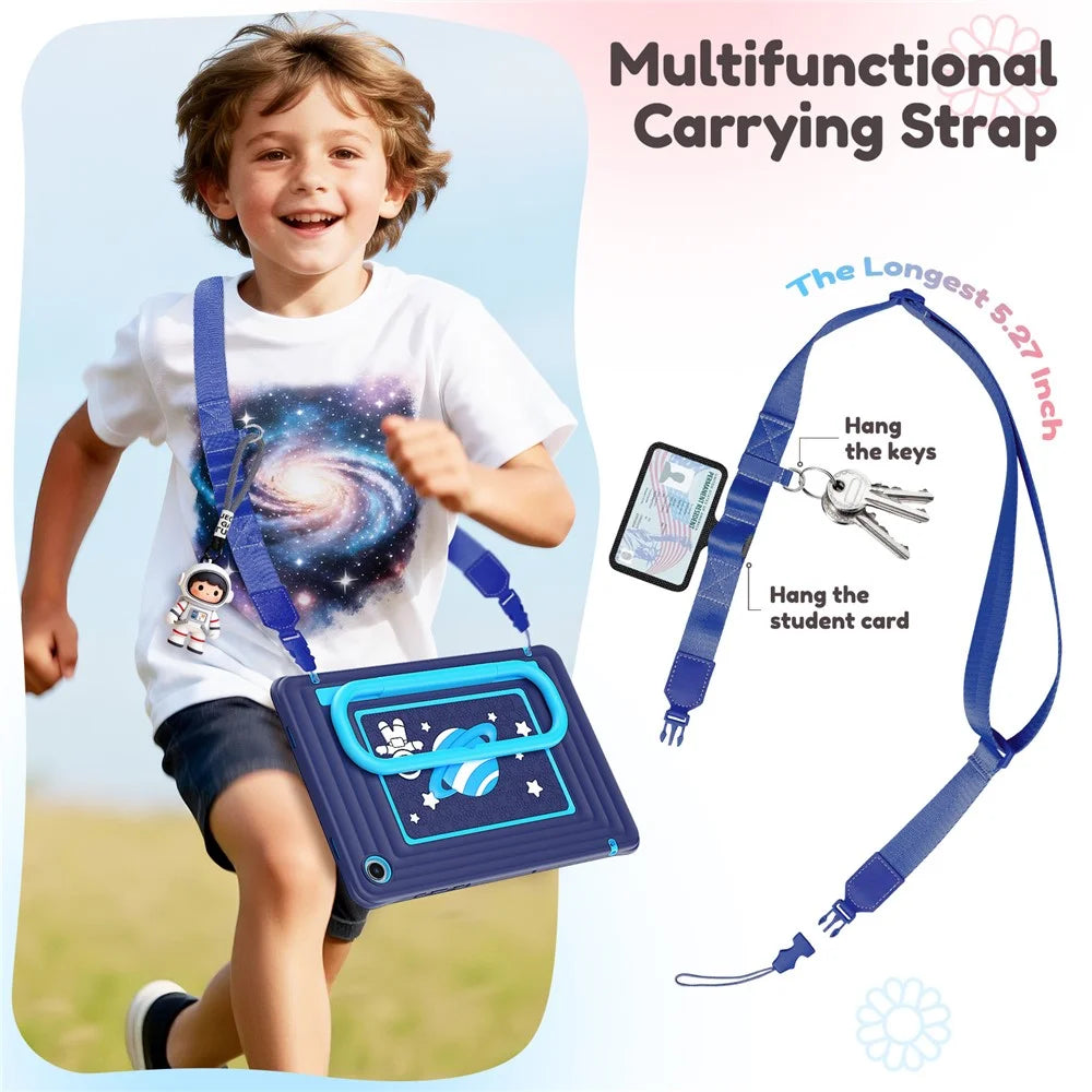 Kids Tablet Case for Samsung Galaxy Tab A11+ Silicone PC Cover with Kickstand   /  Shoulder Strap - Navy Blue - 3