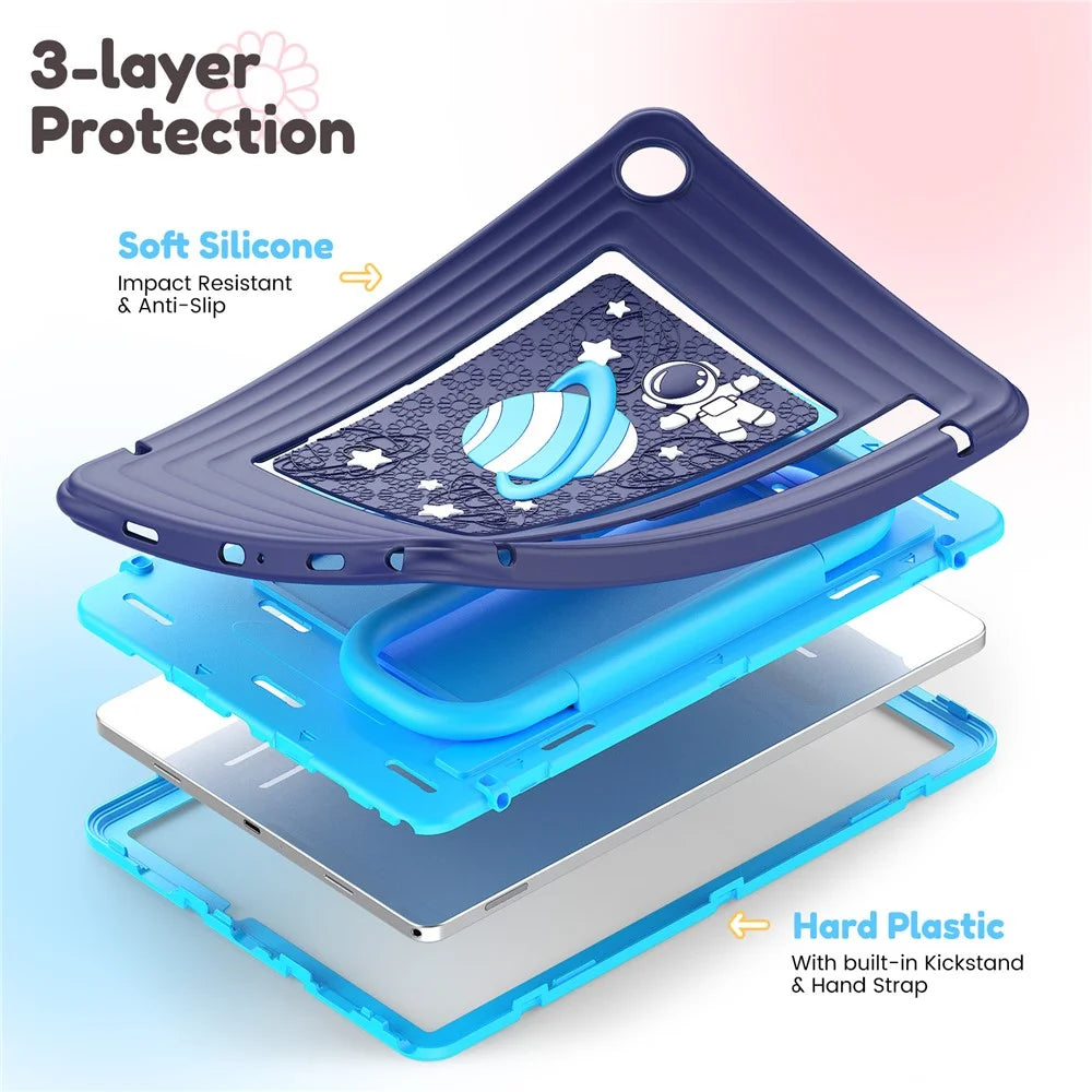 Kids Tablet Case for Samsung Galaxy Tab A11+ Silicone PC Cover with Kickstand   /  Shoulder Strap - Navy Blue - 6