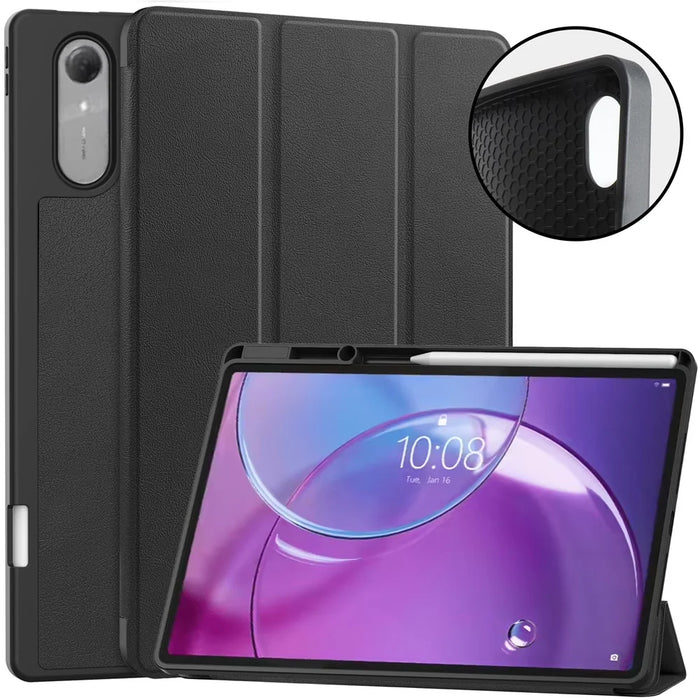 For Lenovo Idea Tab Pro Gen 2 Stand Case Shock-Absorbent Leather Tablet Cover with Pen Slot - Black - 1