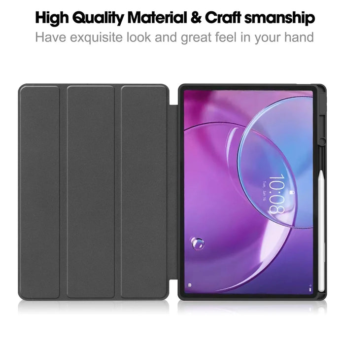 For Lenovo Idea Tab Pro Gen 2 Stand Case Shock-Absorbent Leather Tablet Cover with Pen Slot - Black - 2