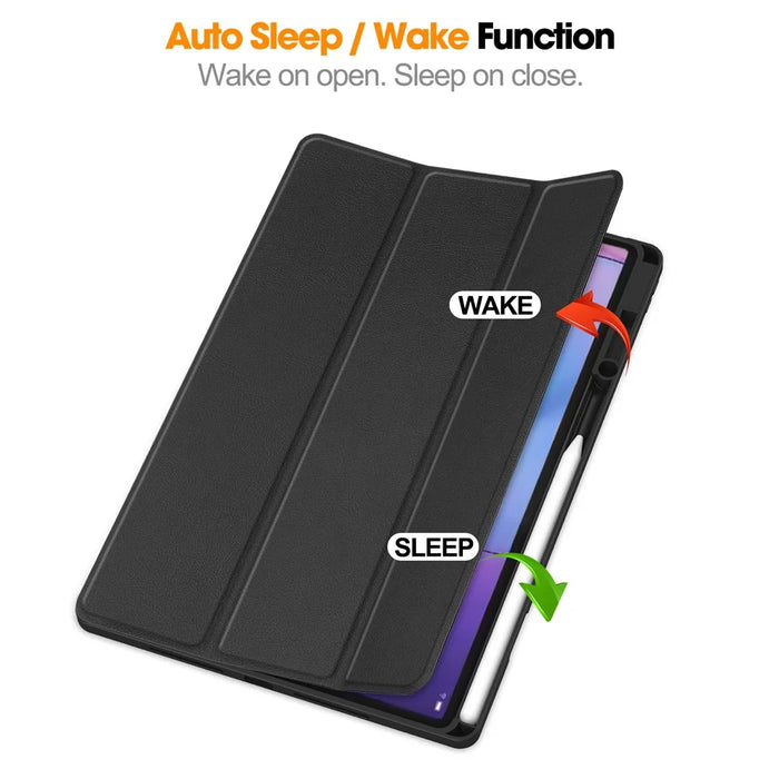 For Lenovo Idea Tab Pro Gen 2 Stand Case Shock-Absorbent Leather Tablet Cover with Pen Slot - Black - 5