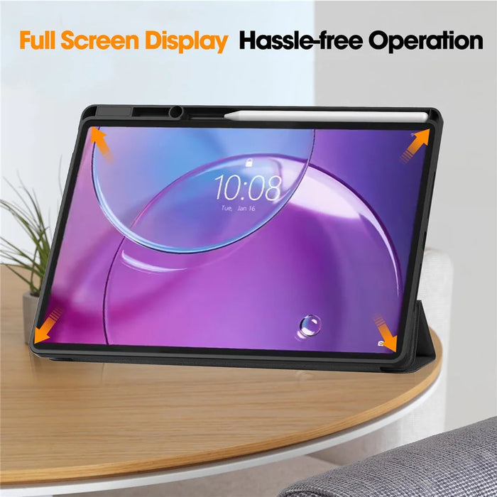 For Lenovo Idea Tab Pro Gen 2 Stand Case Shock-Absorbent Leather Tablet Cover with Pen Slot - Black - 7